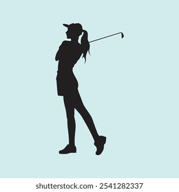 Golf Player Athlete Posed Silhouette Vector