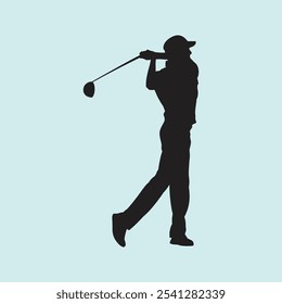 Golf Player Athlete Posed Silhouette Vector