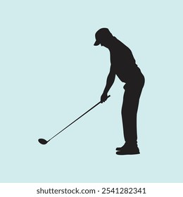 Golf Player Athlete Posed Silhouette Vector