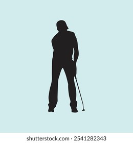 Golf Player Athlete Posed Silhouette Vector