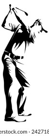 golf player black and white illustration vector	