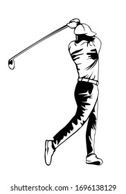 Golf player. Golf cap. Abstract isolated vector silhouette. Iink drawing golf player.