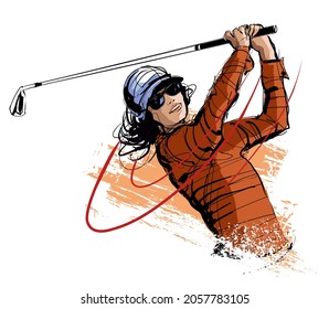 Golf player with cap and sunglasses- vector illustration