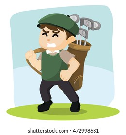 golf player carrying golf bag