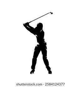 Golf player clip art, isolated vector silhouette. Sports athlete, golf swing, front view