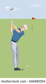 Golf player with club.