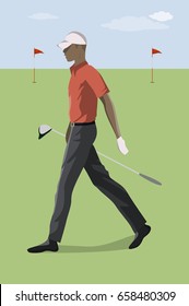 Golf player with club.