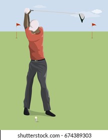 Golf player with club.