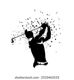 Jugador del golf, logotipo del club de golf, silueta aislada distorsionada del Vector, vista delantera