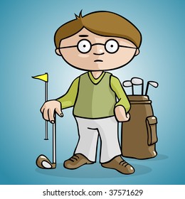 A golf player draw in cartoon style