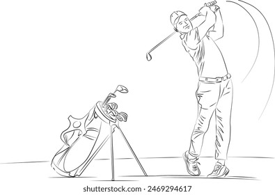 Golf player drawing hitting putt