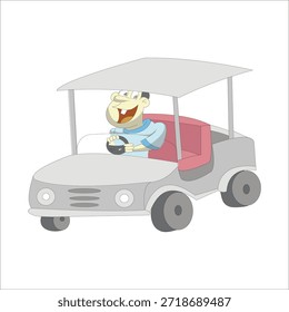 Jugador de golf conduciendo una Ilustración vectorial de Carrito de golf