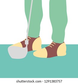 golf player feet with stick