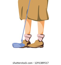 golf player feet with stick