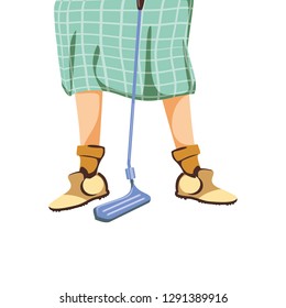 golf player feet with stick