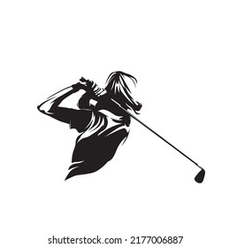 Golf Player, Female Golfer, Abstract Isolated Vector Silhouette. Golf Swing Logo