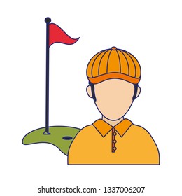 Golf player with flag and hole avatar blue lines