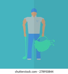Golf player flat icon. Editable and design suitable vector illustration. Golf club and bag.