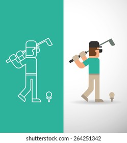 Golf player, Flat and line, vector 