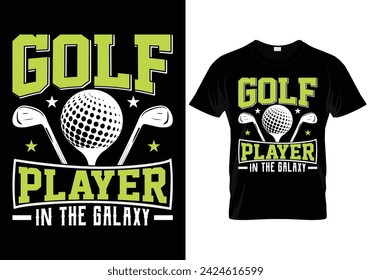Golf player in the galaxy golf t shirt design. vector illustration
