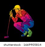 Golf player Golfer action cartoon sport graphic vector.