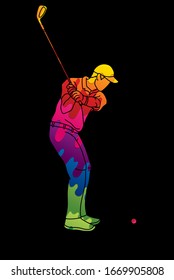 Golf player Golfer action cartoon sport graphic vector.