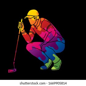 Golf player Golfer action cartoon sport graphic vector.