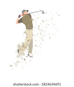 Golf player, Golfer action with splash effect motion. Illustration in flat style on white background. 