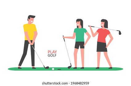 Golf player. Golfer sports equipment. flat style. isolated on white background