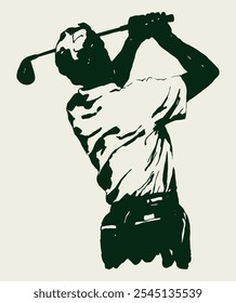 Golf Player Golfing Swing Illustration Sport Vector Drawing