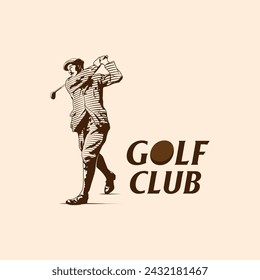 Golf player hand drawn, golf club logo vintage