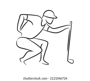 ilustración de la línea de dibujo a mano del jugador de golf