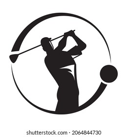 Golf player hits the ball. Vector image