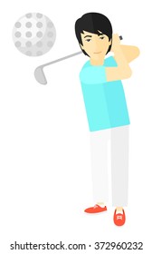Golf player hitting the ball.