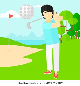 Jugador de golf golpeando la pelota.