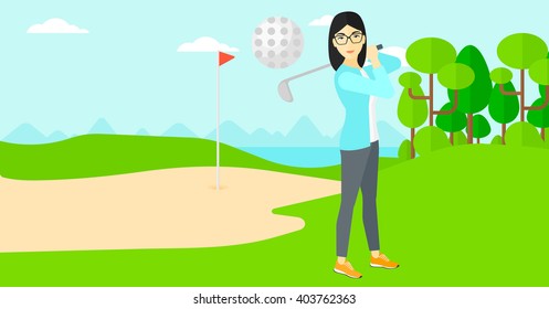 Golf player hitting the ball.