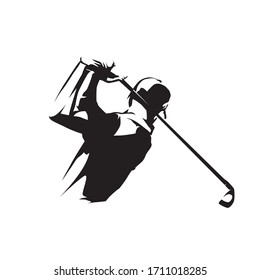 Golf player icon, isolated vector silhouette. Golf swing