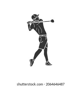 Golf Player Icon Silhouette Illustration. Golfer Swing Vector Graphic Pictogram Symbol Clip Art. Doodle Sketch Black Sign.