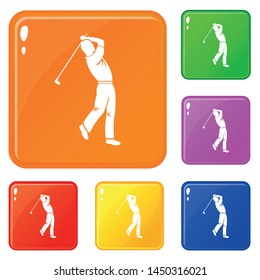 Golf player icons set collection vector 6 color isolated on white background