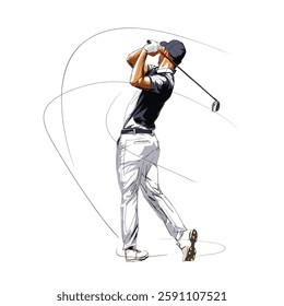 Golf player, isolated vector illustration. Golfer rear view. Sports drawing