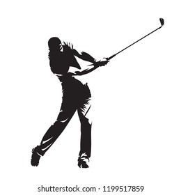 Golf player, isolated vector silhouette. Active people, golf swing