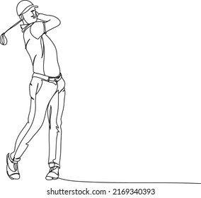 Golf Player Linie Zeichnung Vektorgrafik.