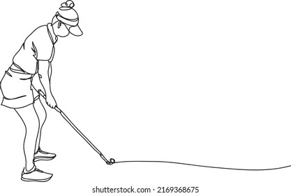 Golf Player Line Drawing Vector Illustration.