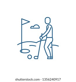 Golf player line icon concept. Golf player flat  vector symbol, sign, outline illustration.