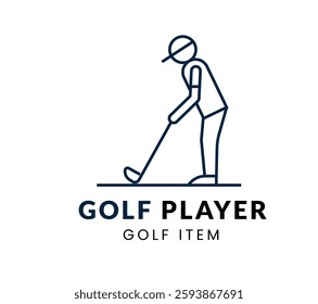 Golf Player line Icon Set . Vector Illustration