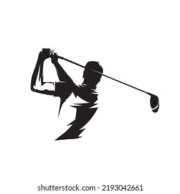 Golf player logo, abstract isolated vector silhouette. Golfer with driver