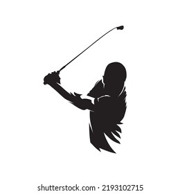 Golf player logo, abstract isolated vector silhouette. Golfer with driver