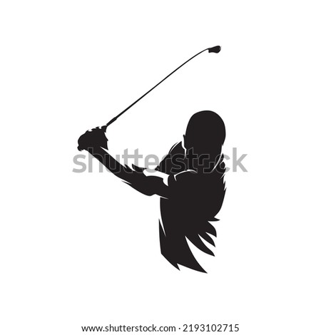 Golf player logo, abstract isolated vector silhouette. Golfer with driver