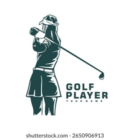 Golf Player logo design vector. Silhouette Golf Women Player Template Illustration. Icon Symbol