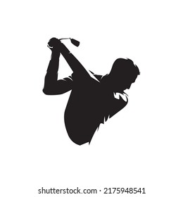 Golf player logo, isolated vector silhouette. Golf swing